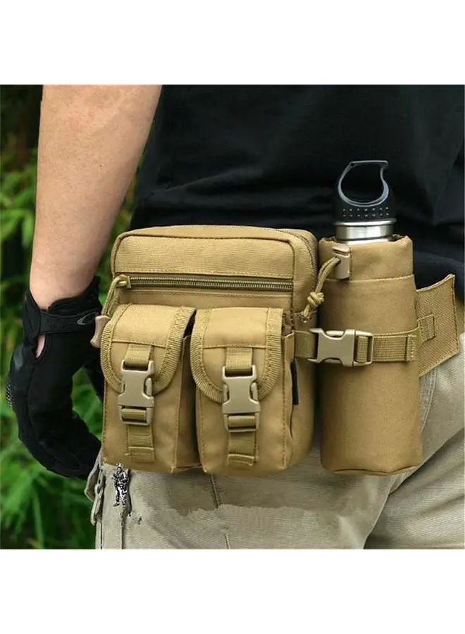 Khaki Mens Multi Sport Belt Bag With Water Bottle Holder For Outdoor Camping Hiking - Image 1